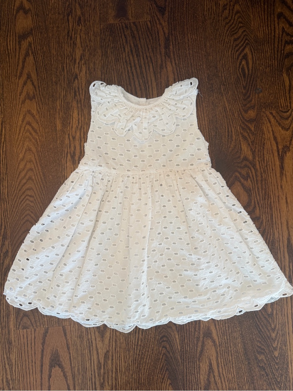 Girls' White Eyelet Lace Collar Dress - Formal Occasion